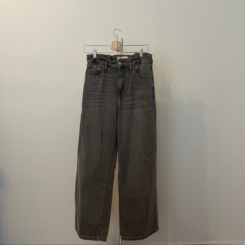 Zara Boho Wide Leg Grey High-Waisted Jeans